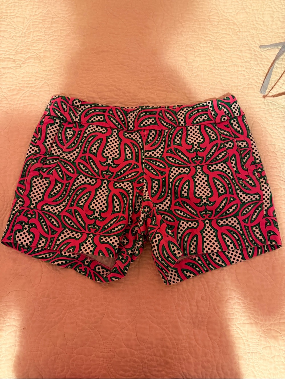 J. Crew Pink and Black High-Waist Patterned Shorts with Green Accents